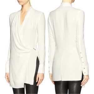 Helmut Lang Fold Over Drape Wrap Front Blouse Size Medium